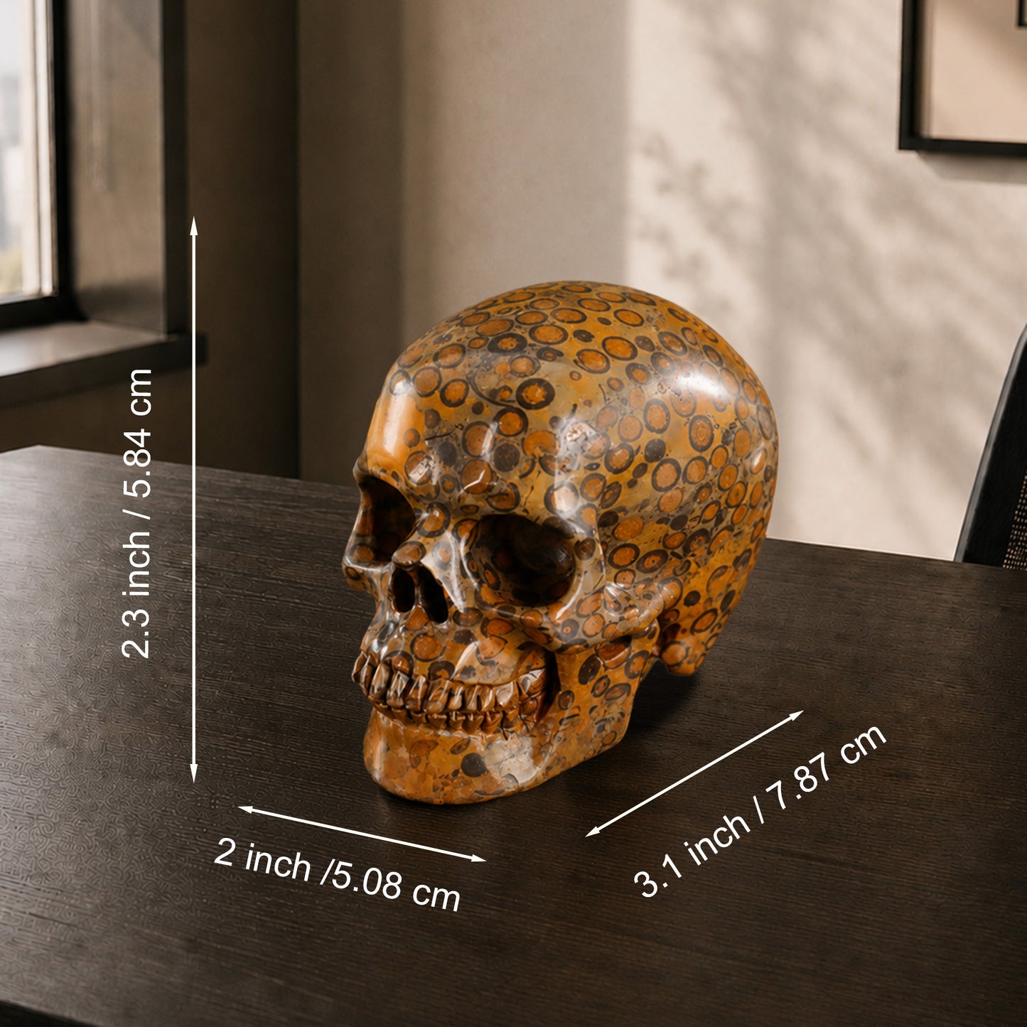 3 Inch Yellow Leopard Skin Jasper Crystal Skull – Hand Carved Natural Stone