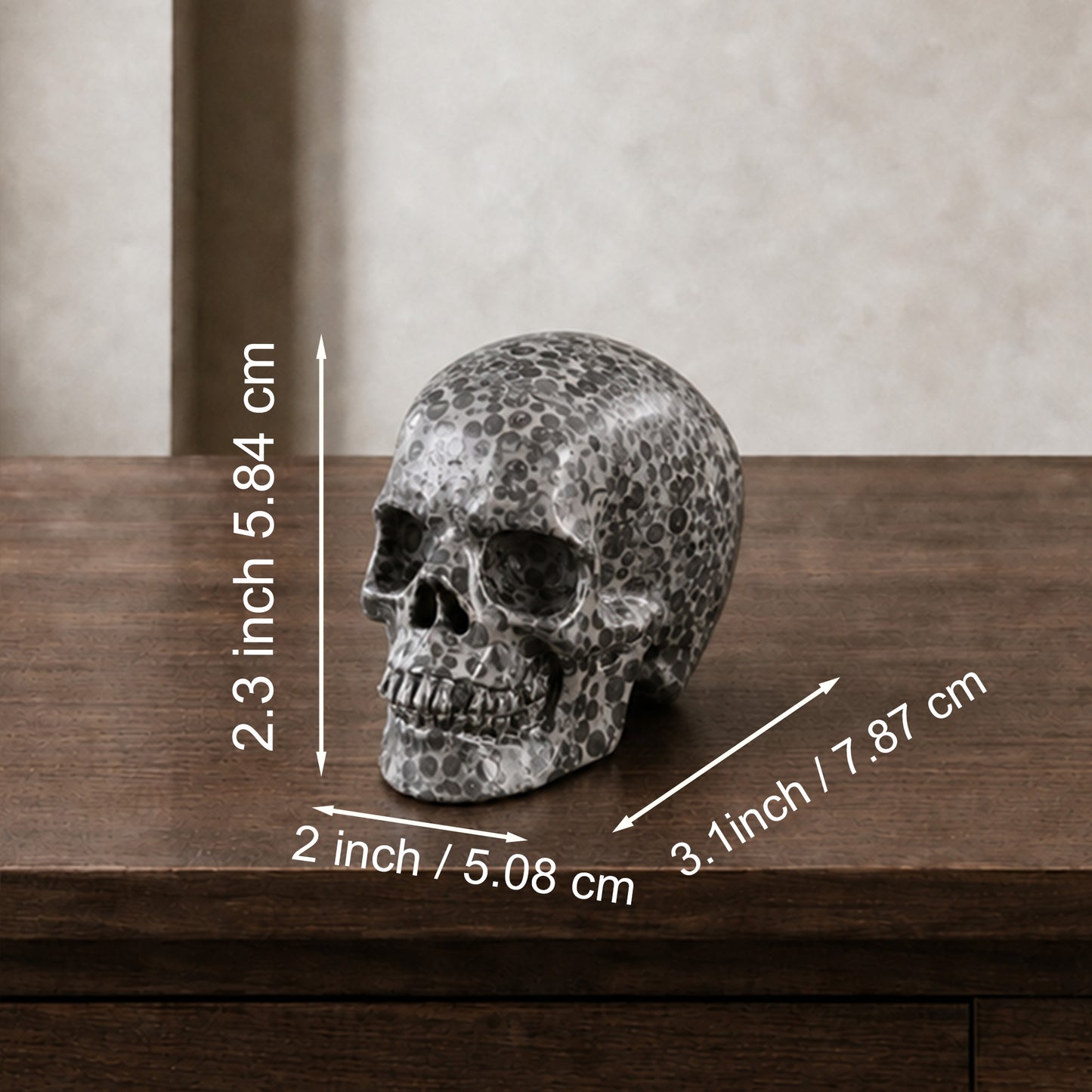 3 Inch Black Leopard Skin Jasper Crystal Skull – Hand Carved Natural Stone