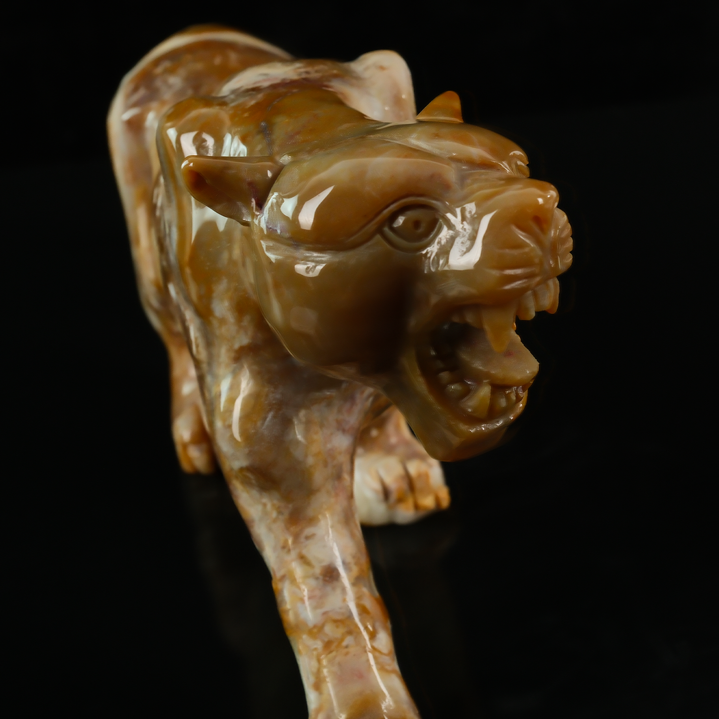 Yellow Chalcedony Leopard Carving - Hand Carved Natural Stone