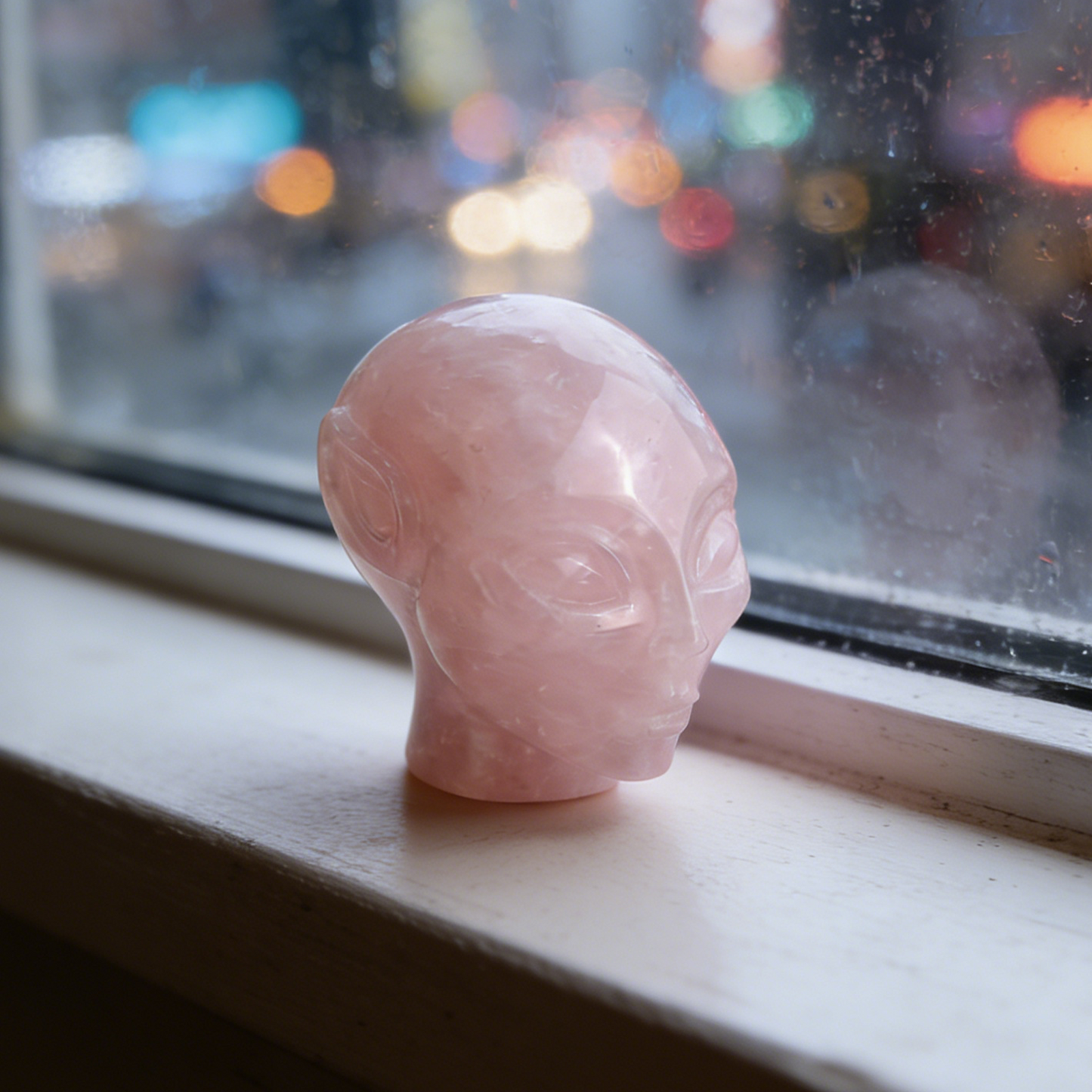 3 Inch Rose Quartz Alien Crystal Skull – Hand Carved Natural Gemstone