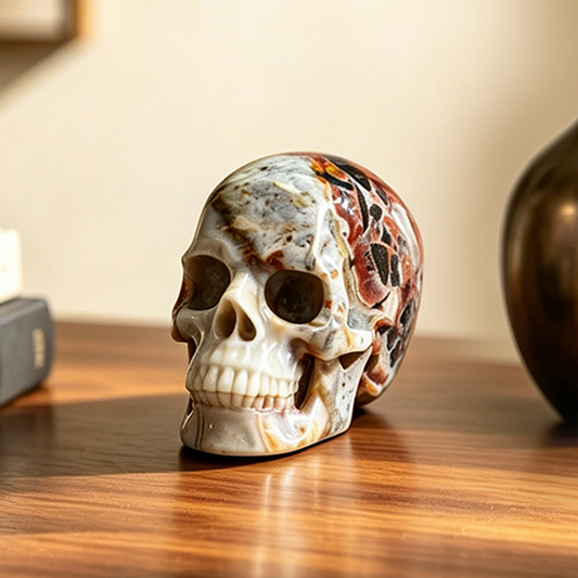 3 Inch Red Crazy Lace Agate Crystal Skull – Hand Carved Natural Stone