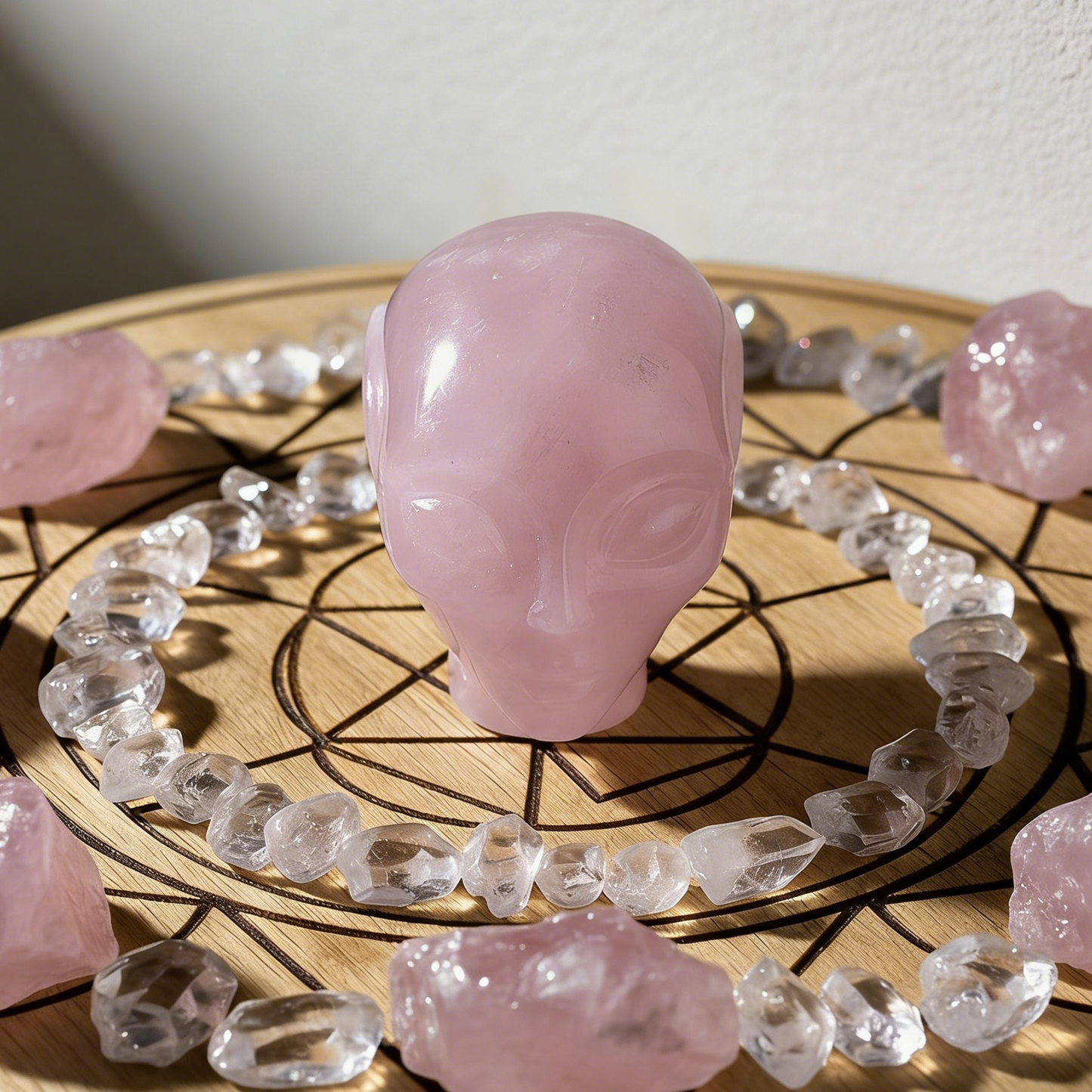 3 Inch Rose Quartz Alien Crystal Skull – Hand Carved Natural Gemstone
