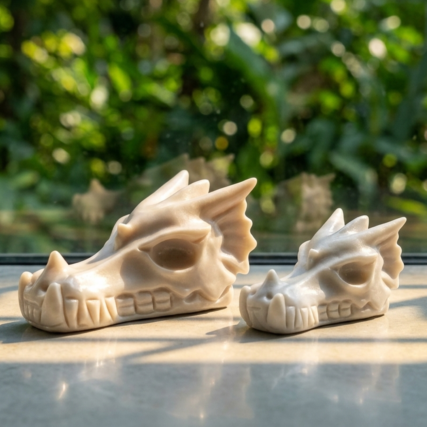4.2 inch Ivory Jade Chinese Dragon Skull - Hand Carved Natrual Jade Sculpture