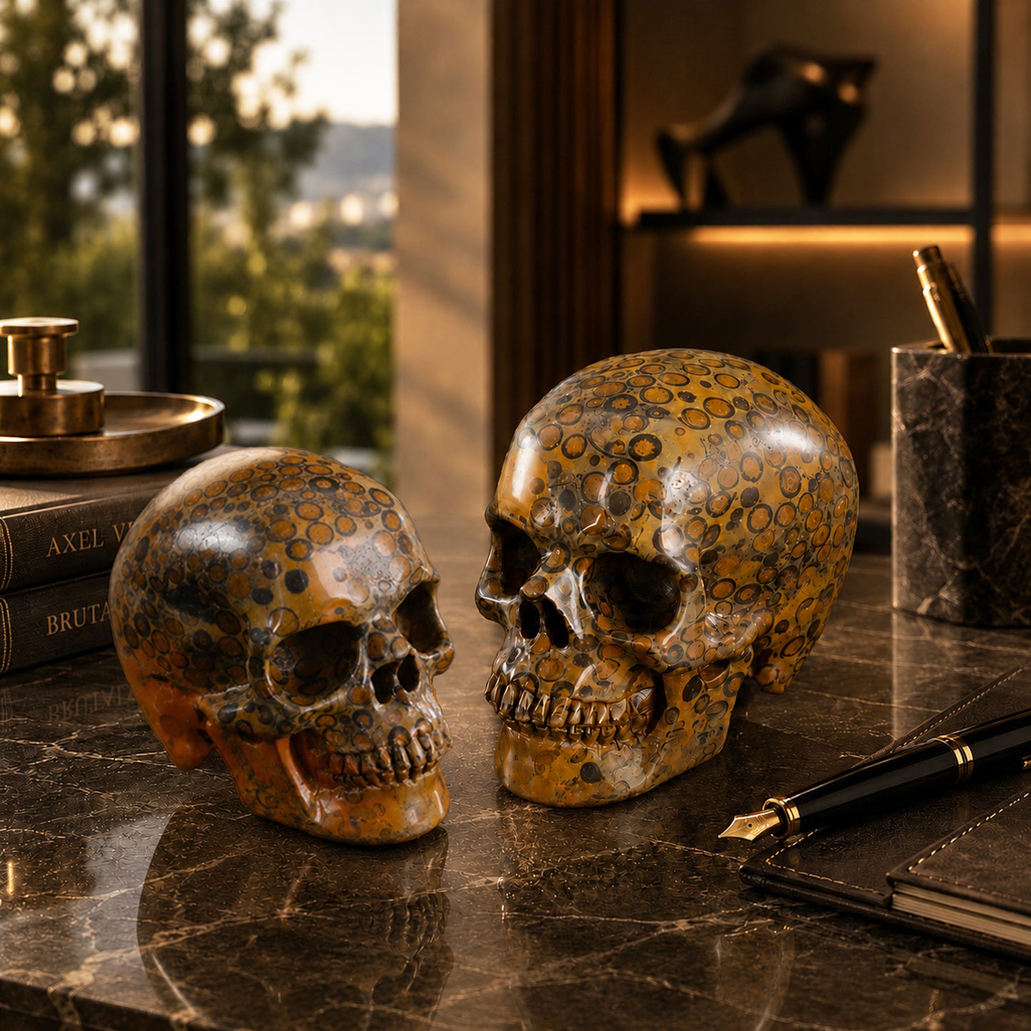 4.5 Inch Yellow Leopard Skin Jasper Crystal Skull – Hand Carved Natural Stone