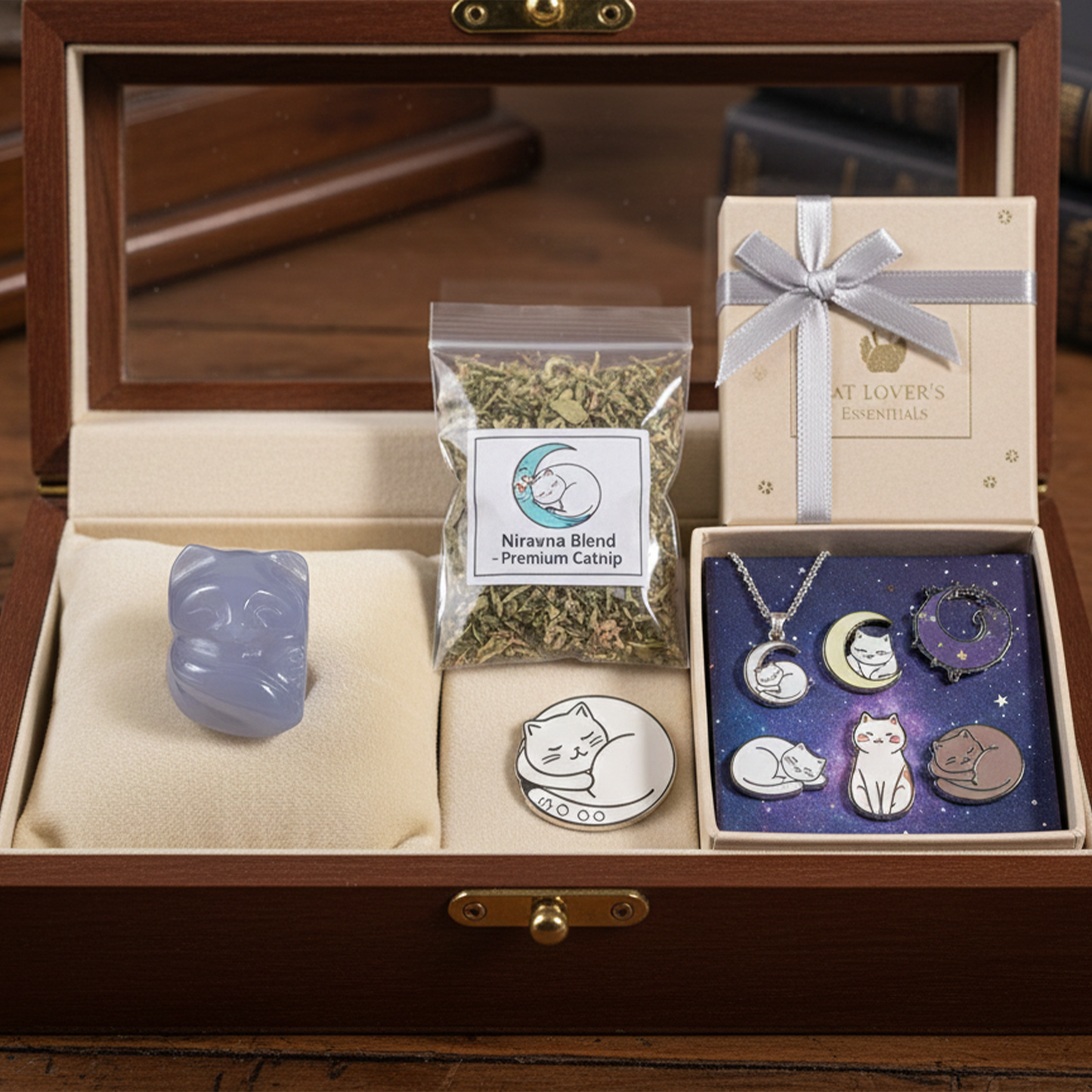 Blue Chalcedony Sleeping Cat Carving – Hand Carved Natural Stone