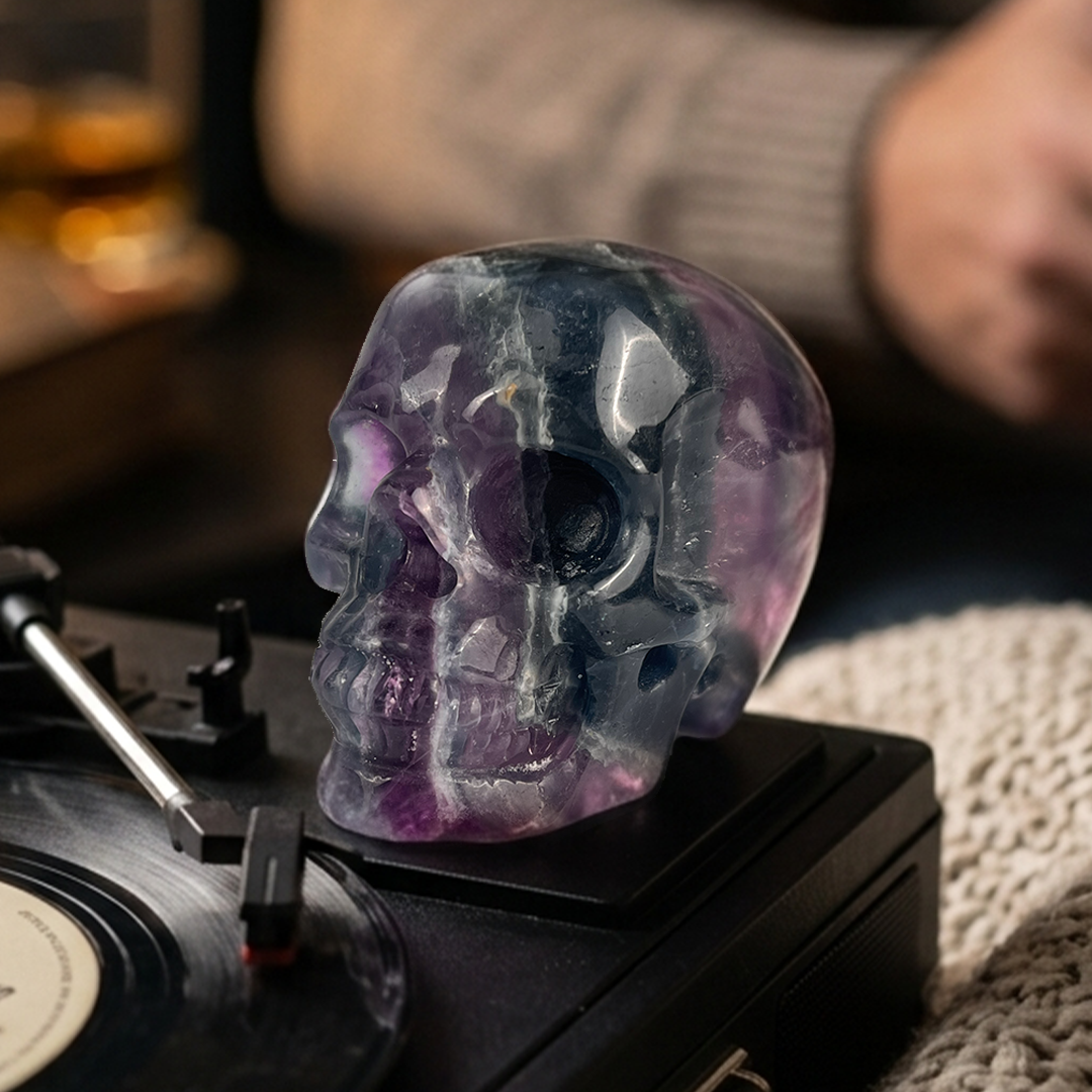 3 Inch Fluorite Crystal Skull – Hand Carved Natural Stone