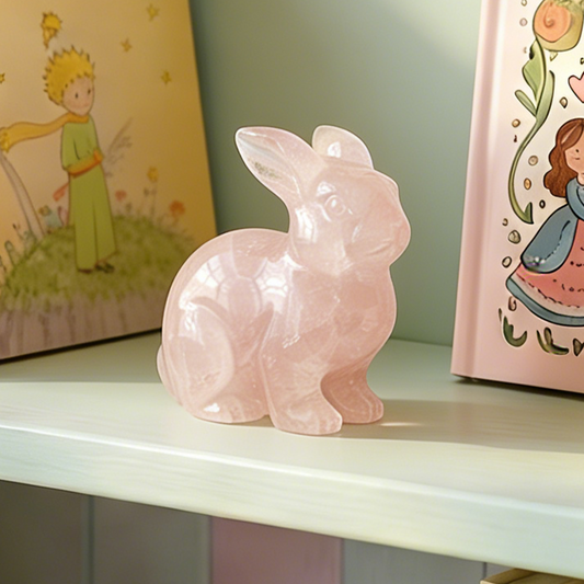 Rose Quartz Rabbit Carving - Hand Carved Natrual Crystal