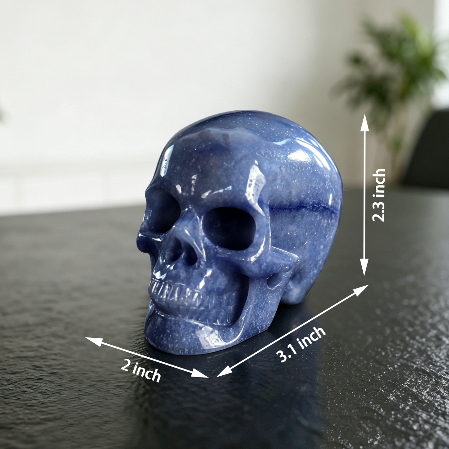 7,6 cm großer blauer Aventurin-Kristallschädel – handgeschnitzter Naturstein