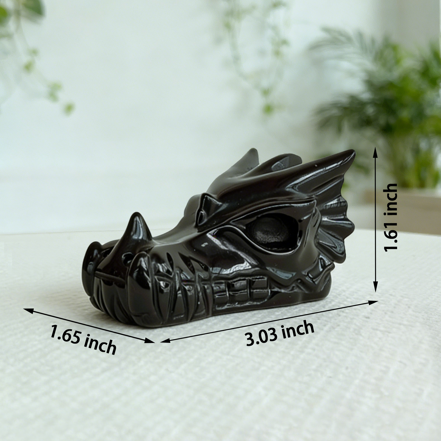 3 inch Black Obsidian Chinese Dragon Skull - Hand Carved Natrual Obsidian Sculpture