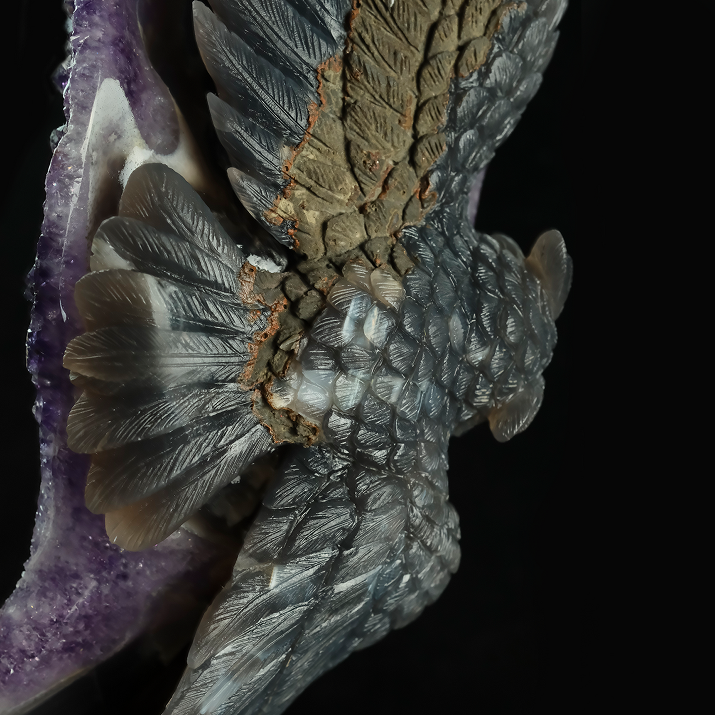 Large Amethyst Cluster Owl Sculpture - Hand Carved Natural Stone