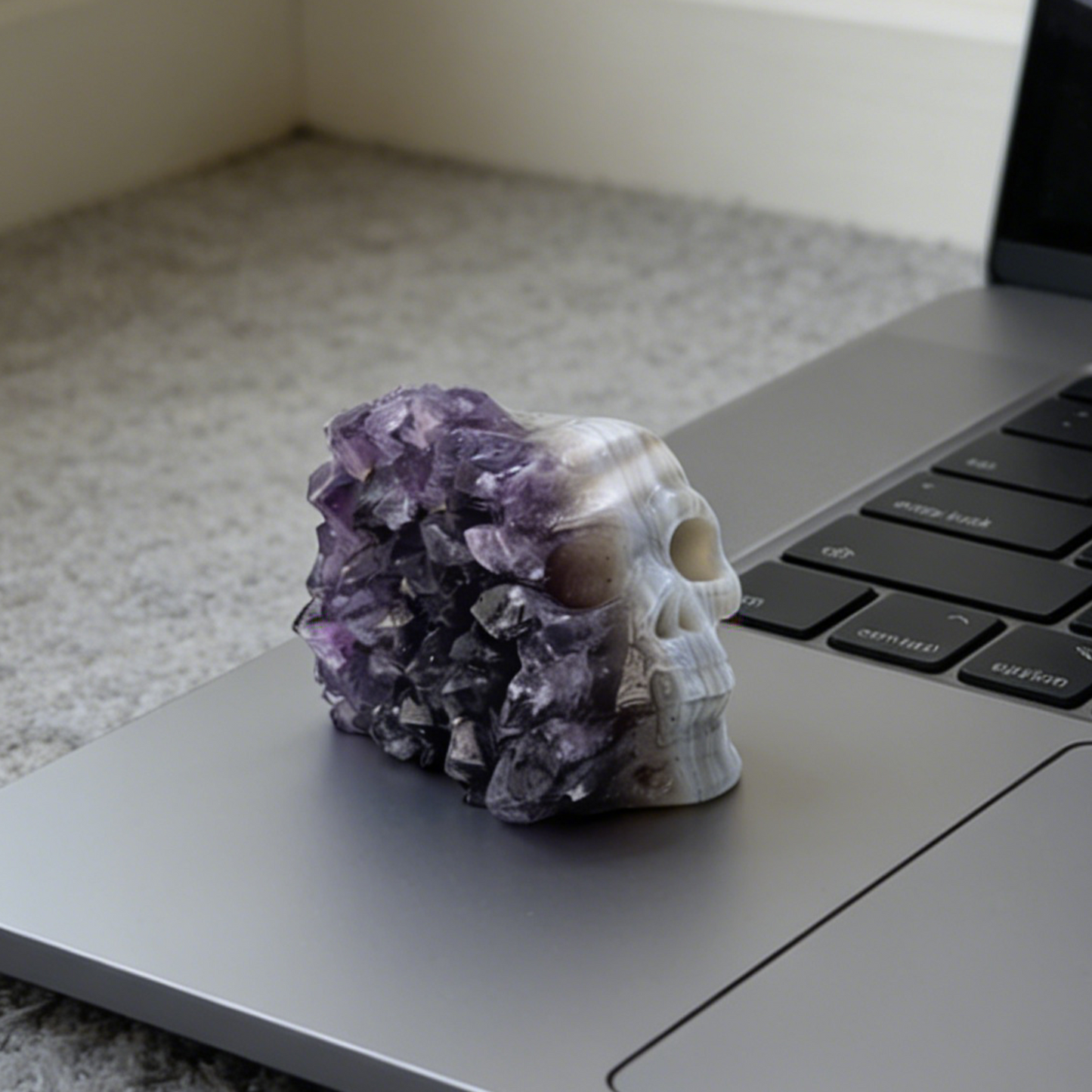 2 inch Amethyst Cluster Half Face Crystal Skull-Hand Ceved Natrual Crystal