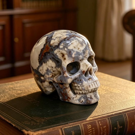 3 Inch Blue Flower Agate Crystal Skull – Hand Carved Natural Stone