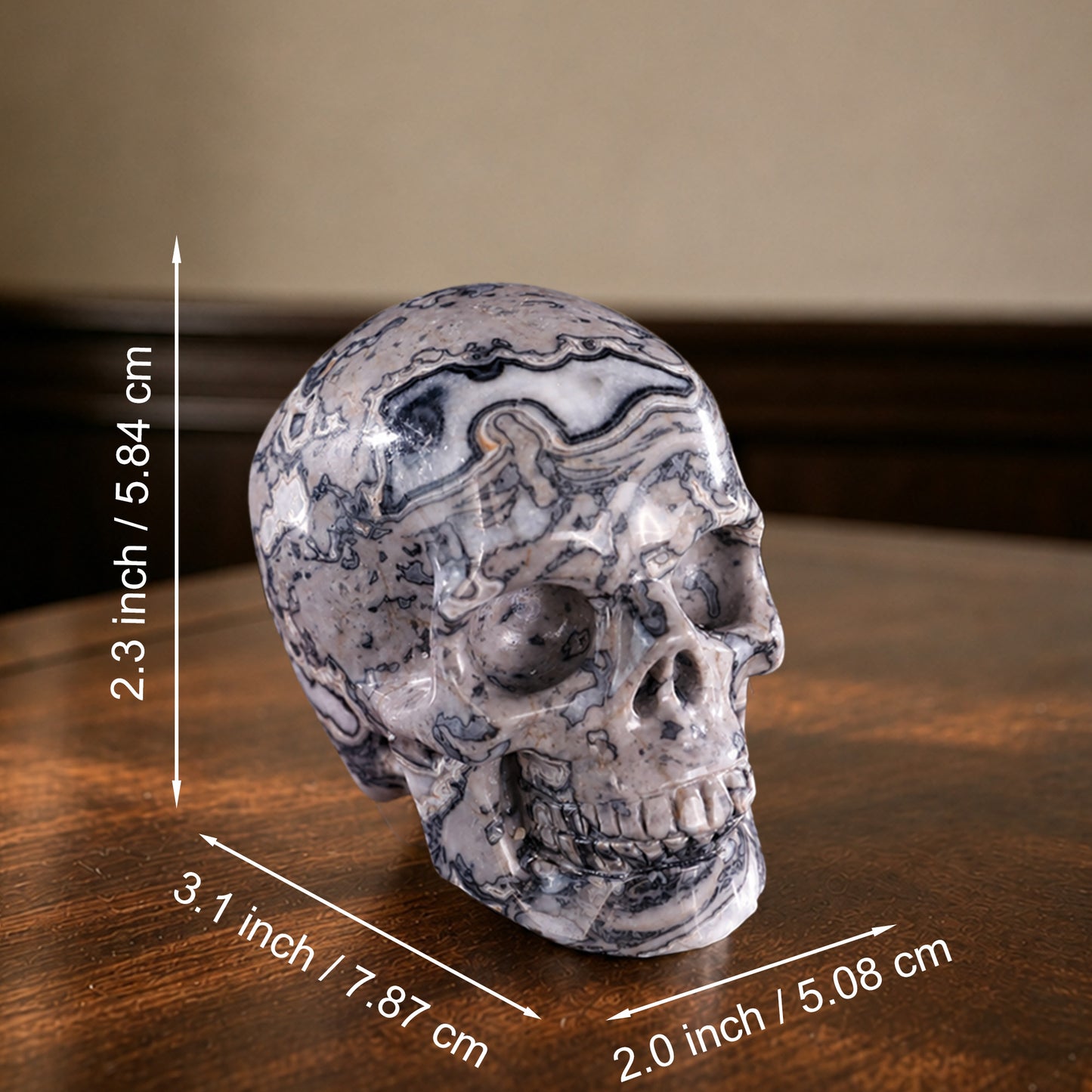 3 Inch Grey Picture Jasper Crystal Skull – Hand Carved Natural Stone
