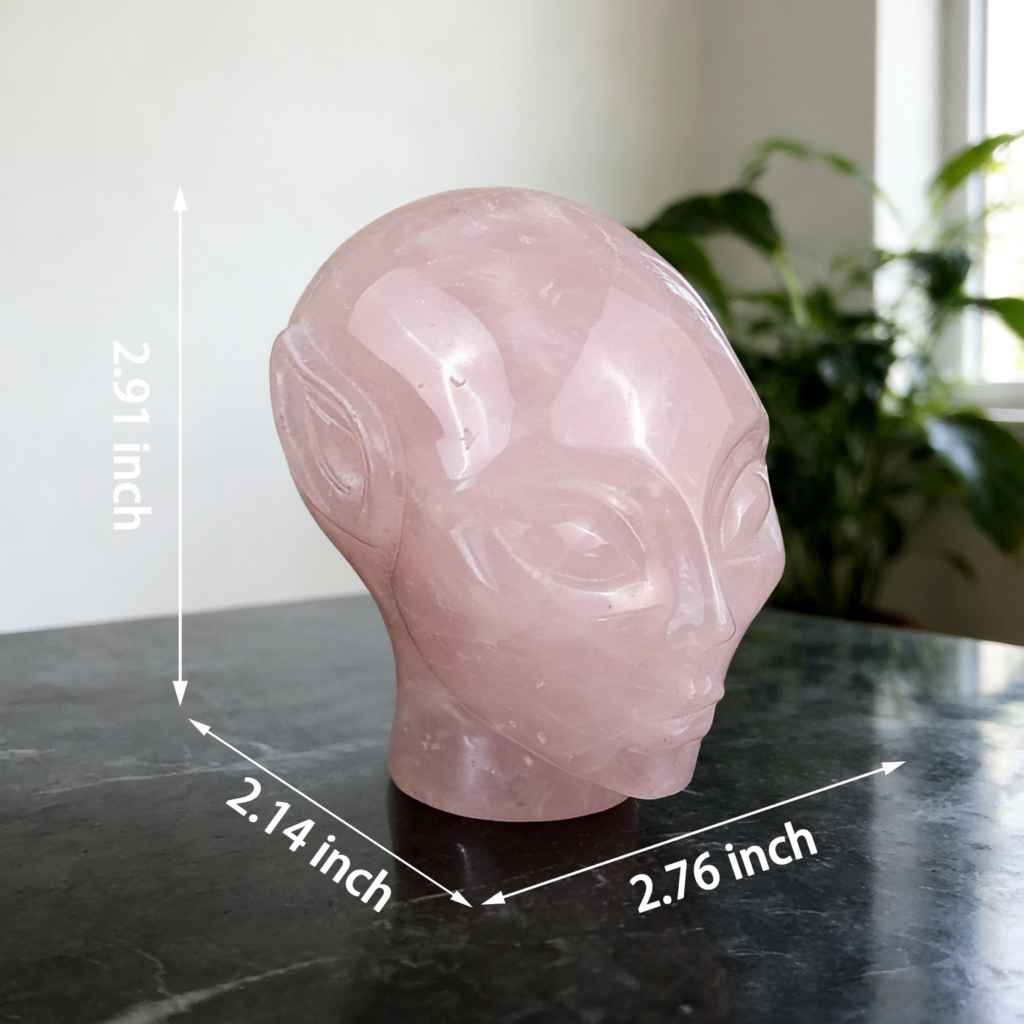 3 Inch Rose Quartz Alien Crystal Skull – Hand Carved Natural Gemstone