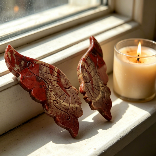 Red Jasper Butterfly Sculpture with Dual Face - Natural Jasper Carving