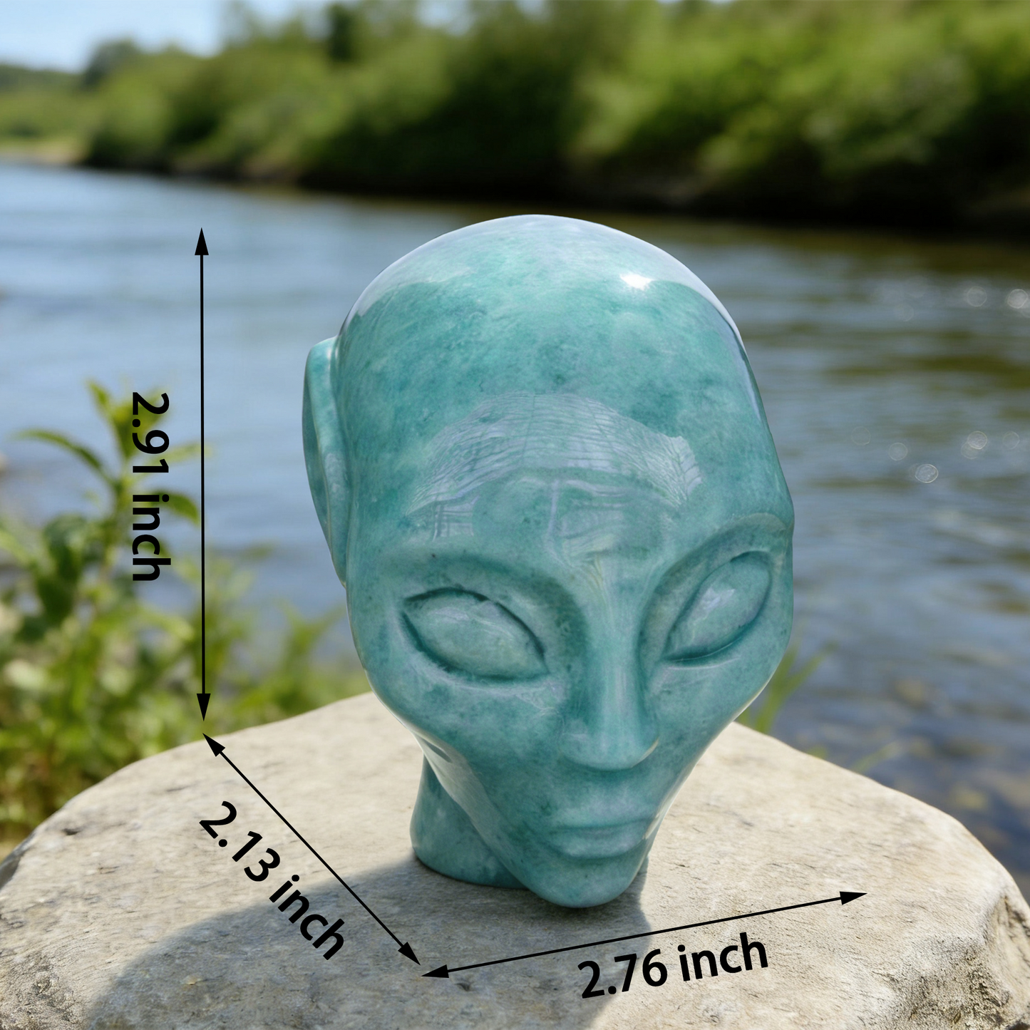 Crâne de cristal extraterrestre en amazonite de 7,6 cm – Pierre naturelle sculptée à la main