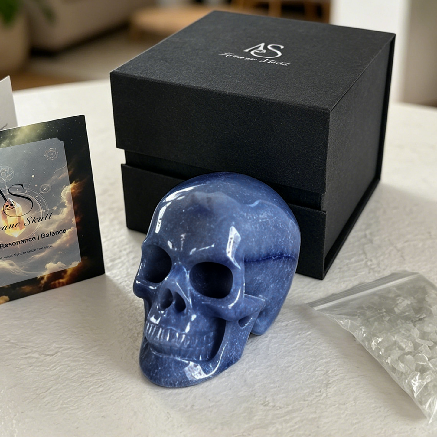 7,6 cm großer blauer Aventurin-Kristallschädel – handgeschnitzter Naturstein
