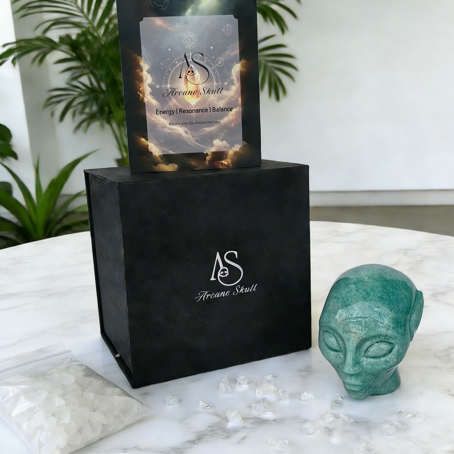 Crâne de cristal extraterrestre en amazonite de 7,6 cm – Pierre naturelle sculptée à la main