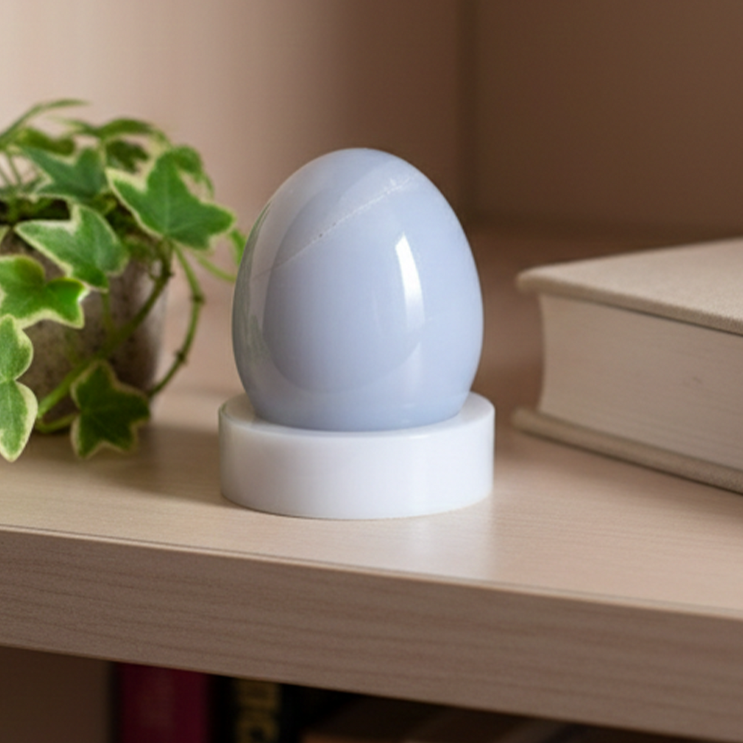 Blue Chalcedony Crystal Egg – Natural Gemstone Decor