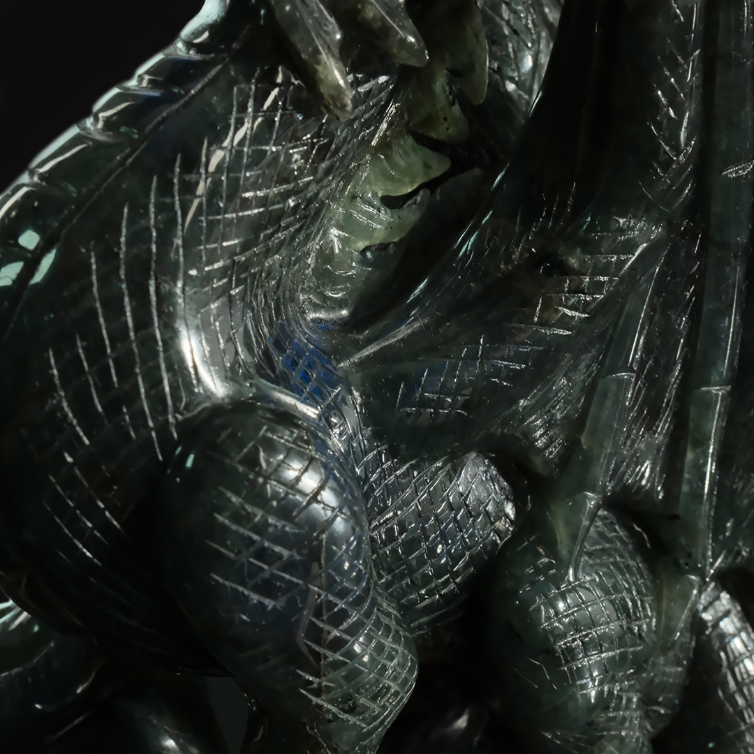 Labradorite Winged Dragon - Hand-Carved Natural Stone Sculpture
