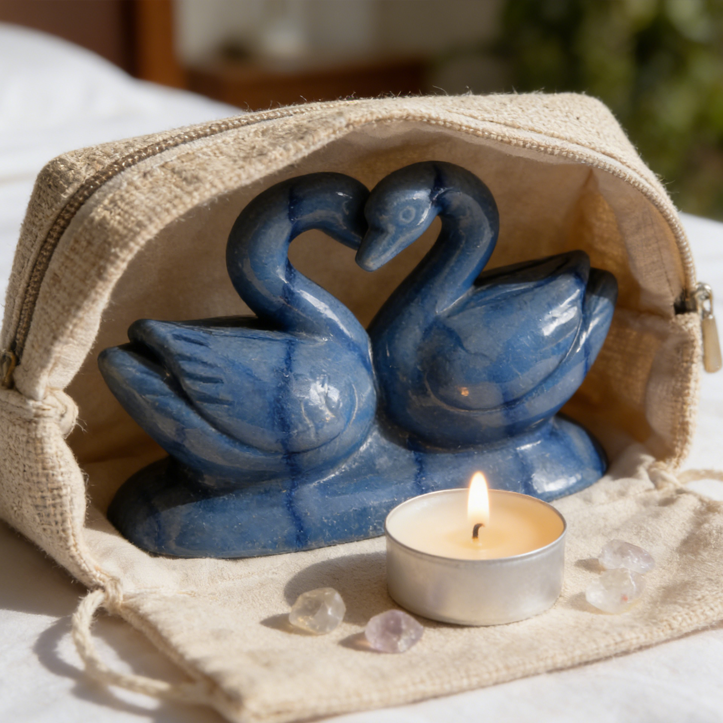 Blue Aventurine Swan Couple Carving – Natural Gemstone Sculpture