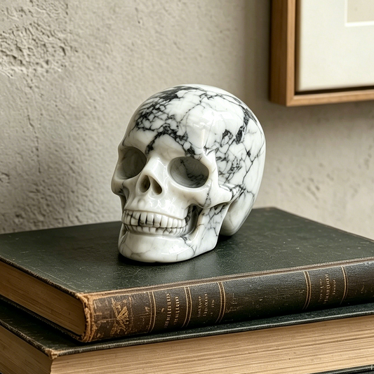 3 Inch White Howlite Turquoise Crystal Skull – Hand Carved Gemstone