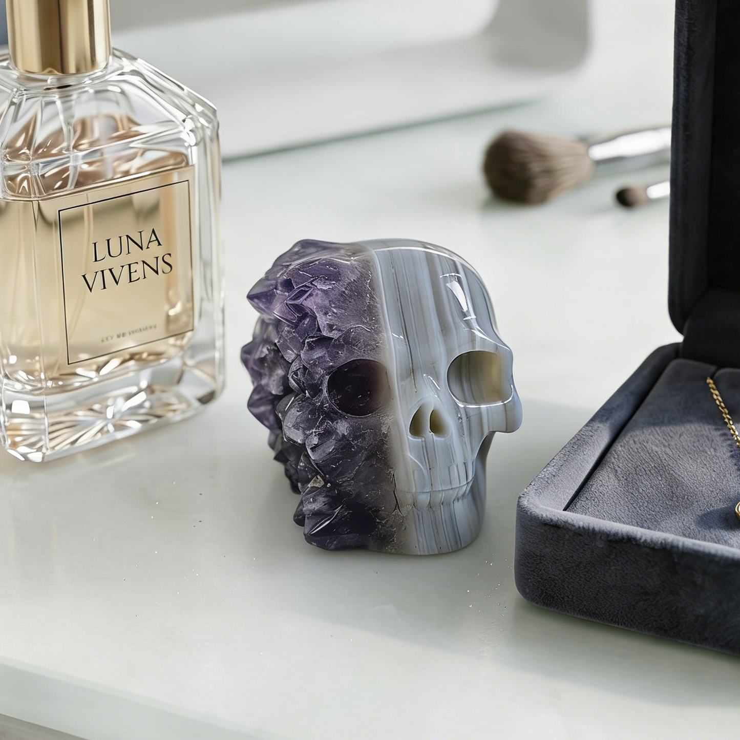 2 inch Amethyst Cluster Half Face Crystal Skull-Hand Ceved Natrual Crystal