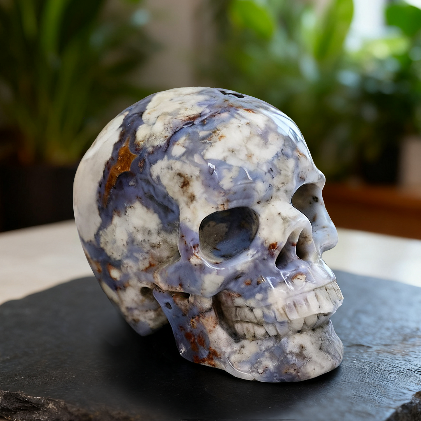 2 Inch Blue Flower Agate Crystal Skull – Mini Gemstone Skull