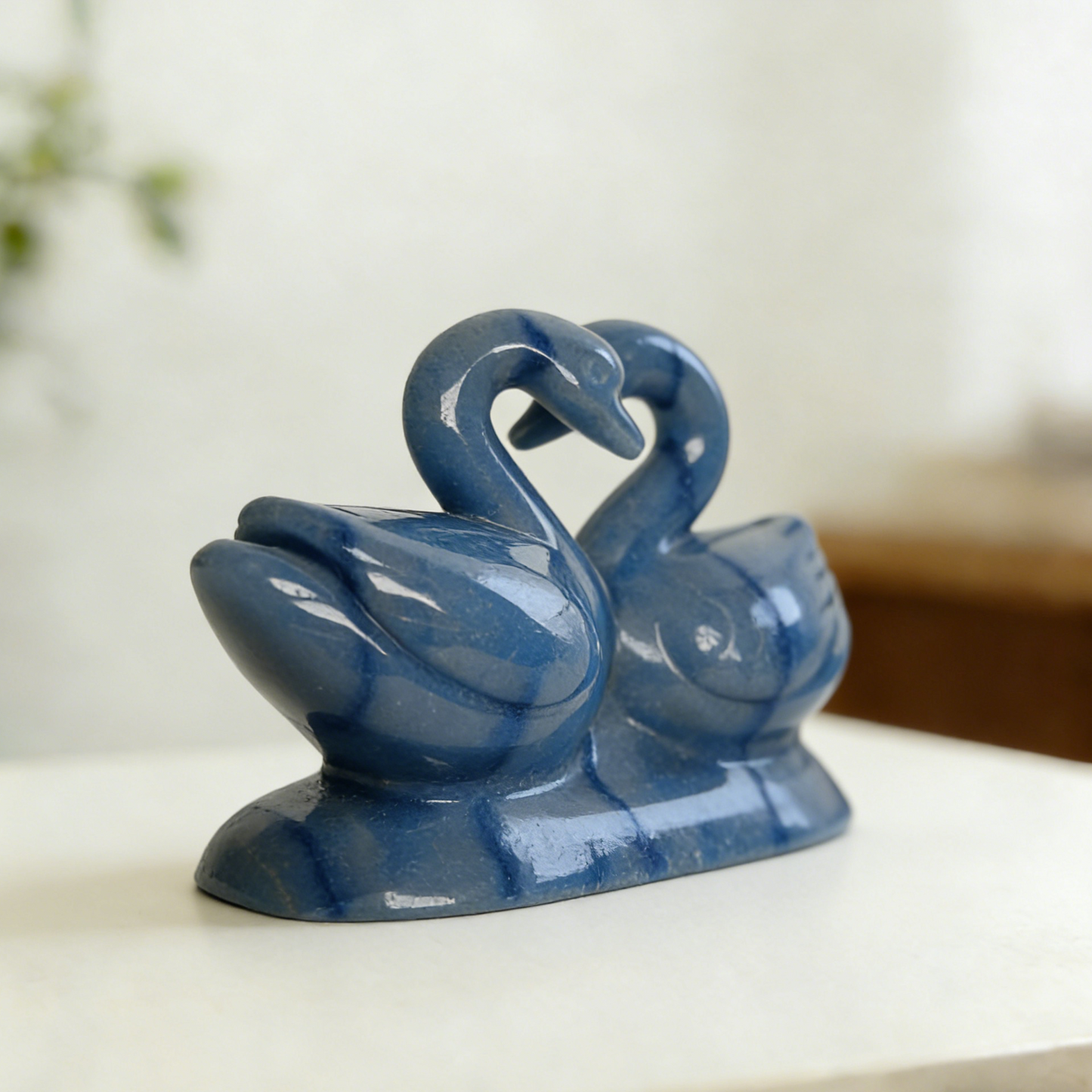 Blue Aventurine Swan Couple Carving – Natural Gemstone Sculpture