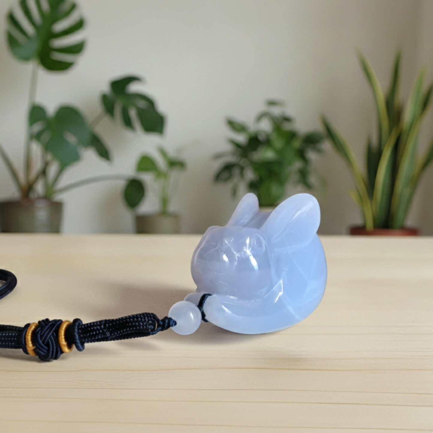 Lapin anti-stress en calcédoine bleue – Pierre précieuse naturelle
