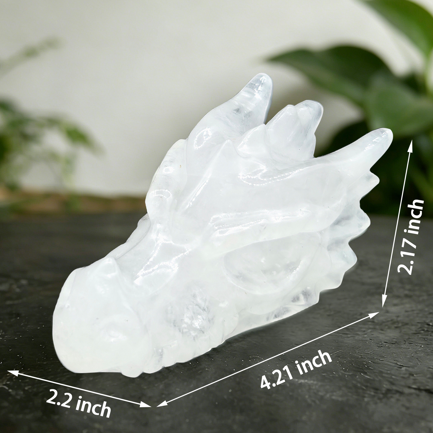 4.2 inch Angolan Quartz Chinese Dragon Skull - Natrual Angolan Quartz Carving