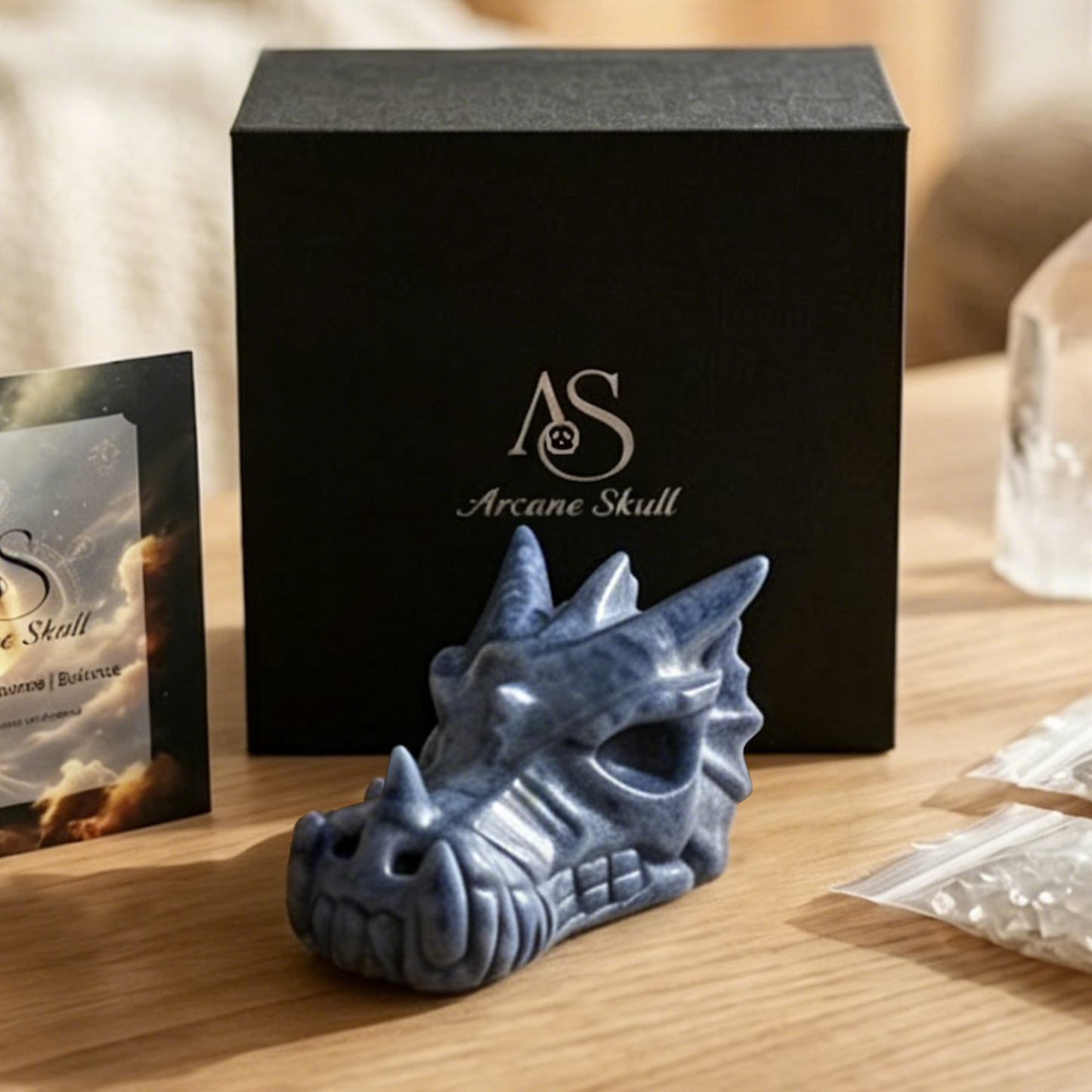 4.2 inch Blue Aventurine Chinese Dragon Skull - Natrual Aventurine Carving