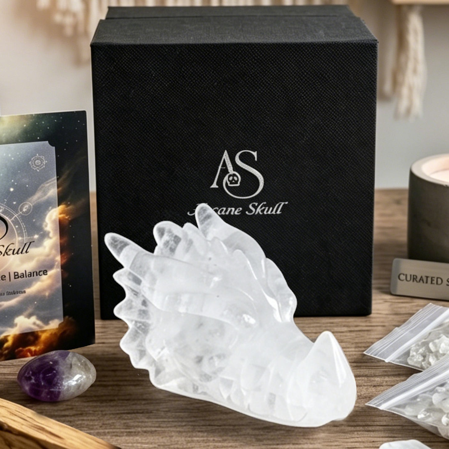 4.2 inch Angolan Quartz Chinese Dragon Skull - Natrual Angolan Quartz Carving