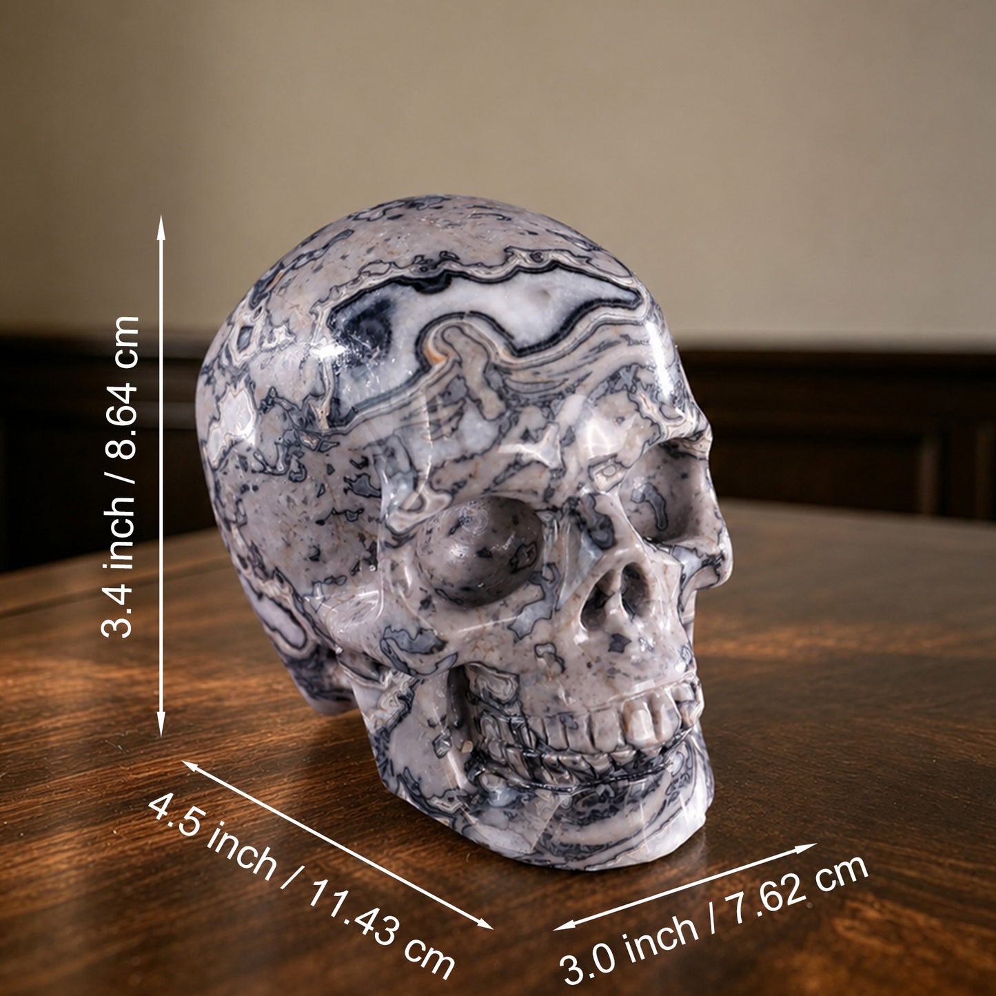 4.5 Inch Grey Picture Jasper Crystal Skull – Hand Carved Natural Stone