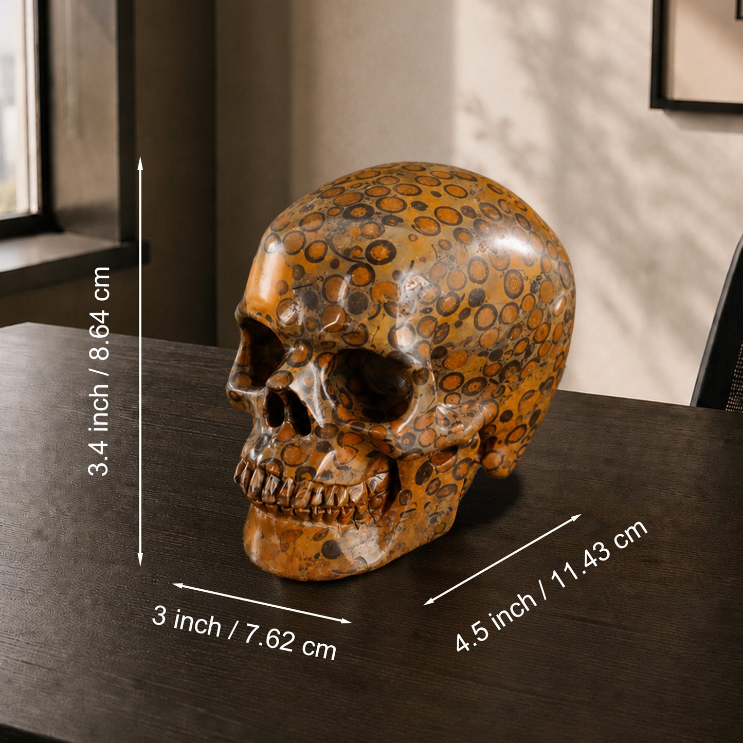 4.5 Inch Yellow Leopard Skin Jasper Crystal Skull – Hand Carved Natural Stone