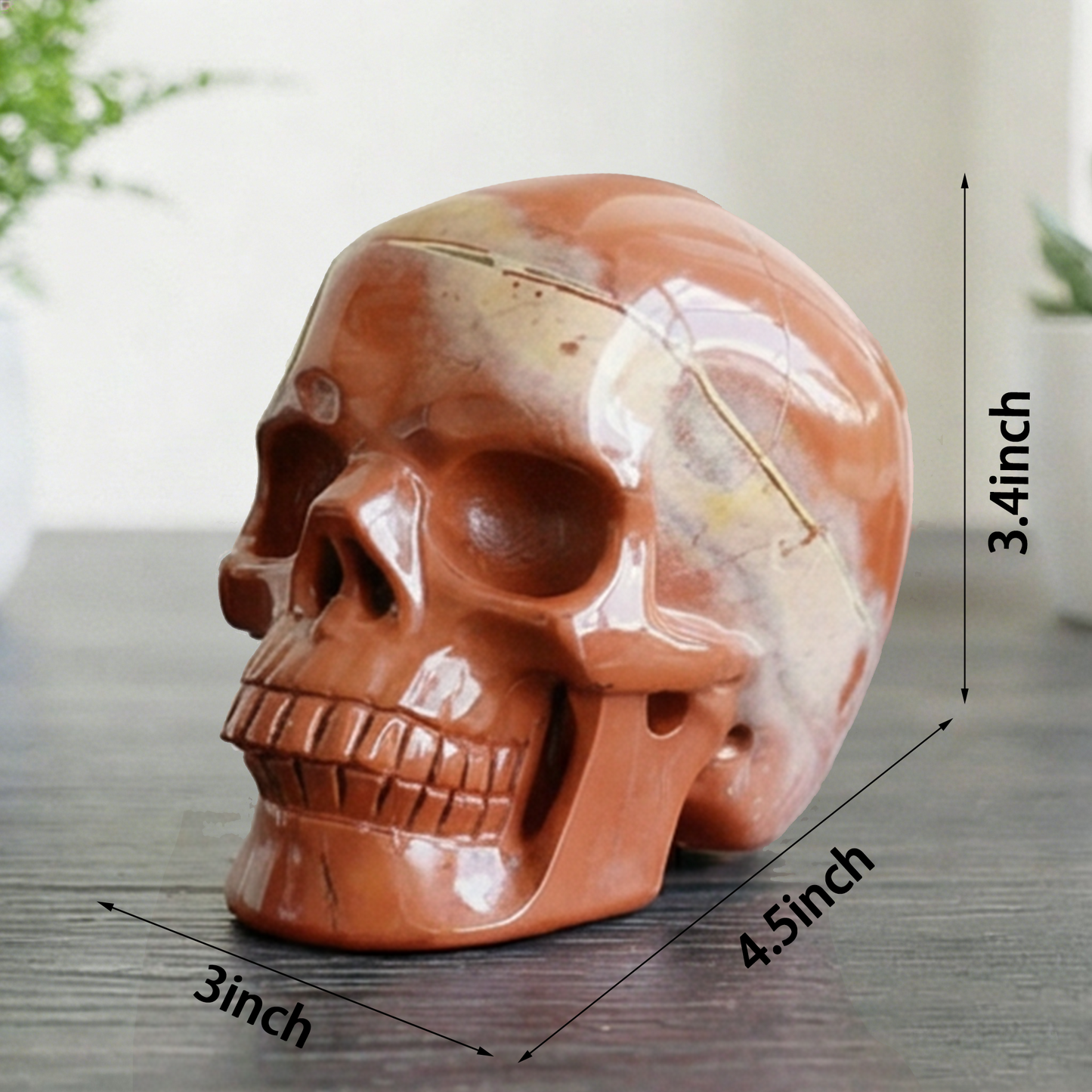 4.5 Inch Red Jasper Crystal Skull-Hand Carved Natural Gemstone