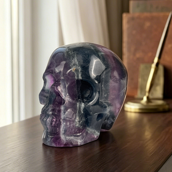 4.5 Inch Fluorite Crystal Skull – Hand Carved Natural Stone