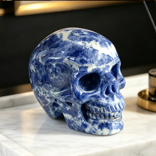4.5 Inch Blue Lace Agate Crystal Skull – Hand Carved Natural Stone