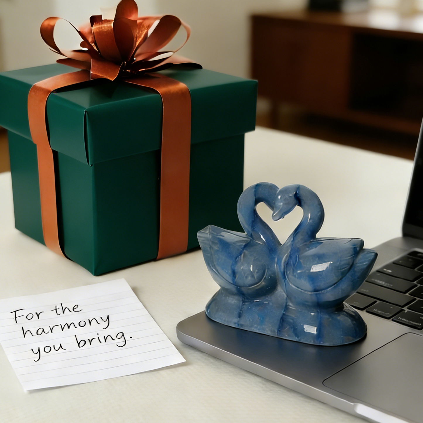 Blue Aventurine Swan Couple Carving – Natural Gemstone Sculpture