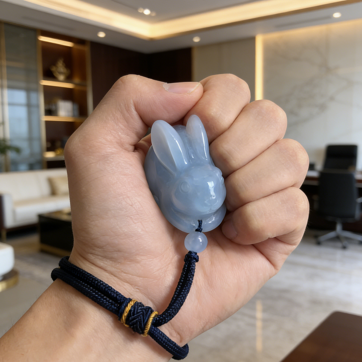 Lapin anti-stress en calcédoine bleue – Pierre précieuse naturelle
