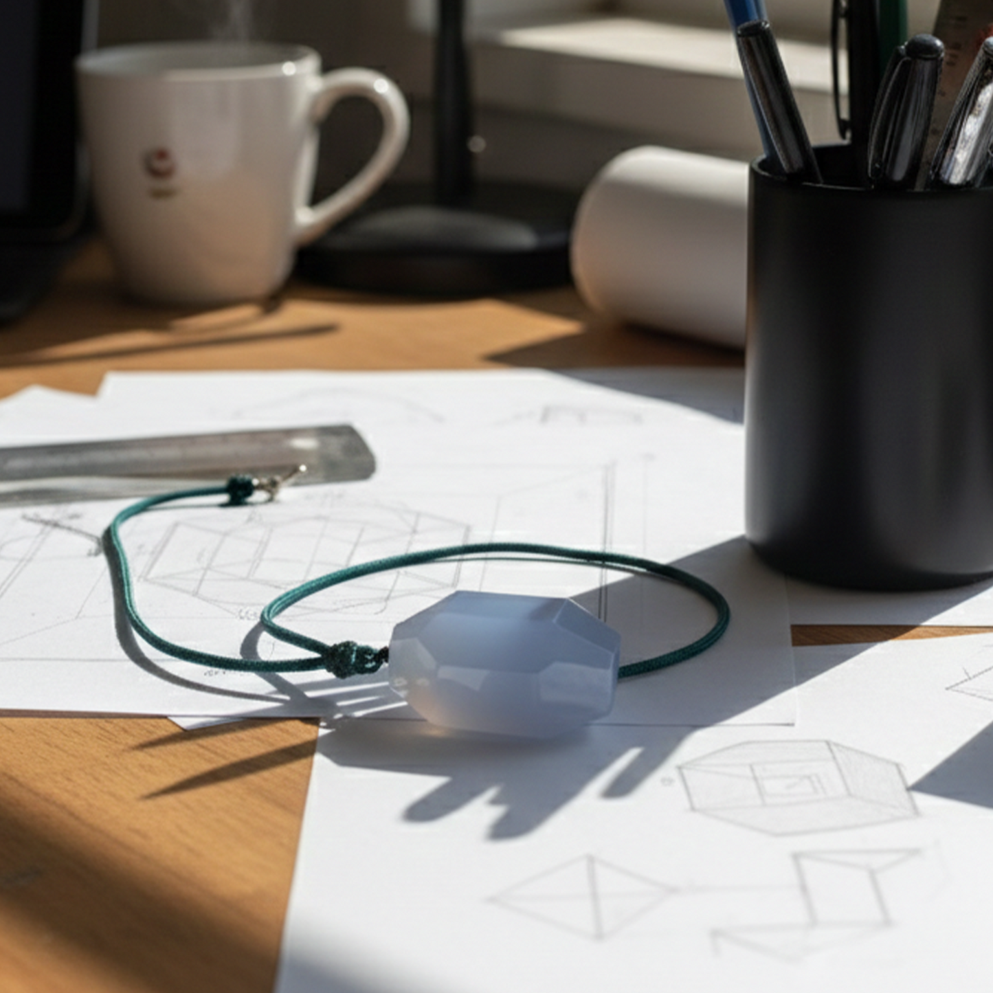 Blue Chalcedony Polyhedron Fidget Pendant – Natural Stone Charm