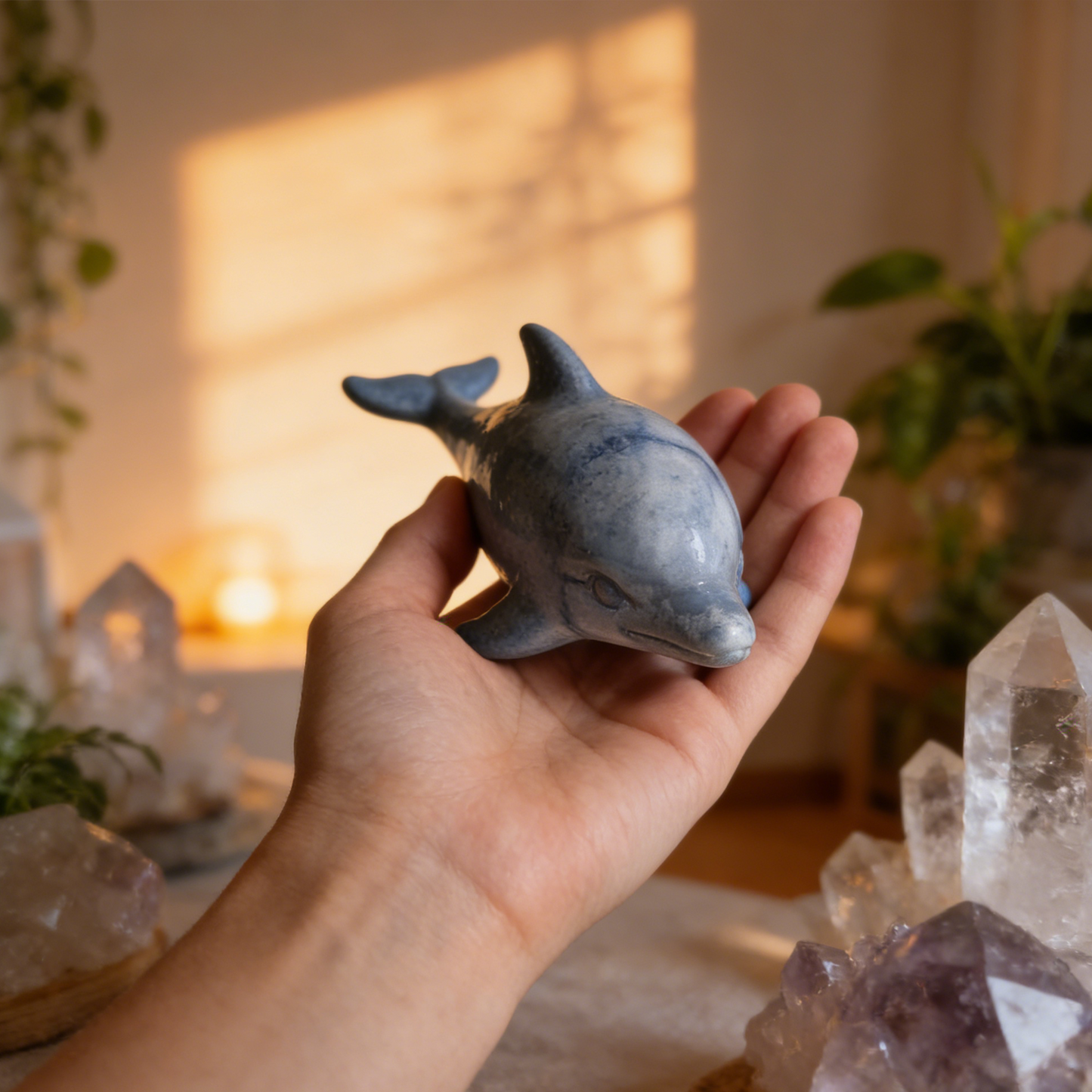 Blue Aventurine Dolphin Carving – Natural Gemstone Sculpture
