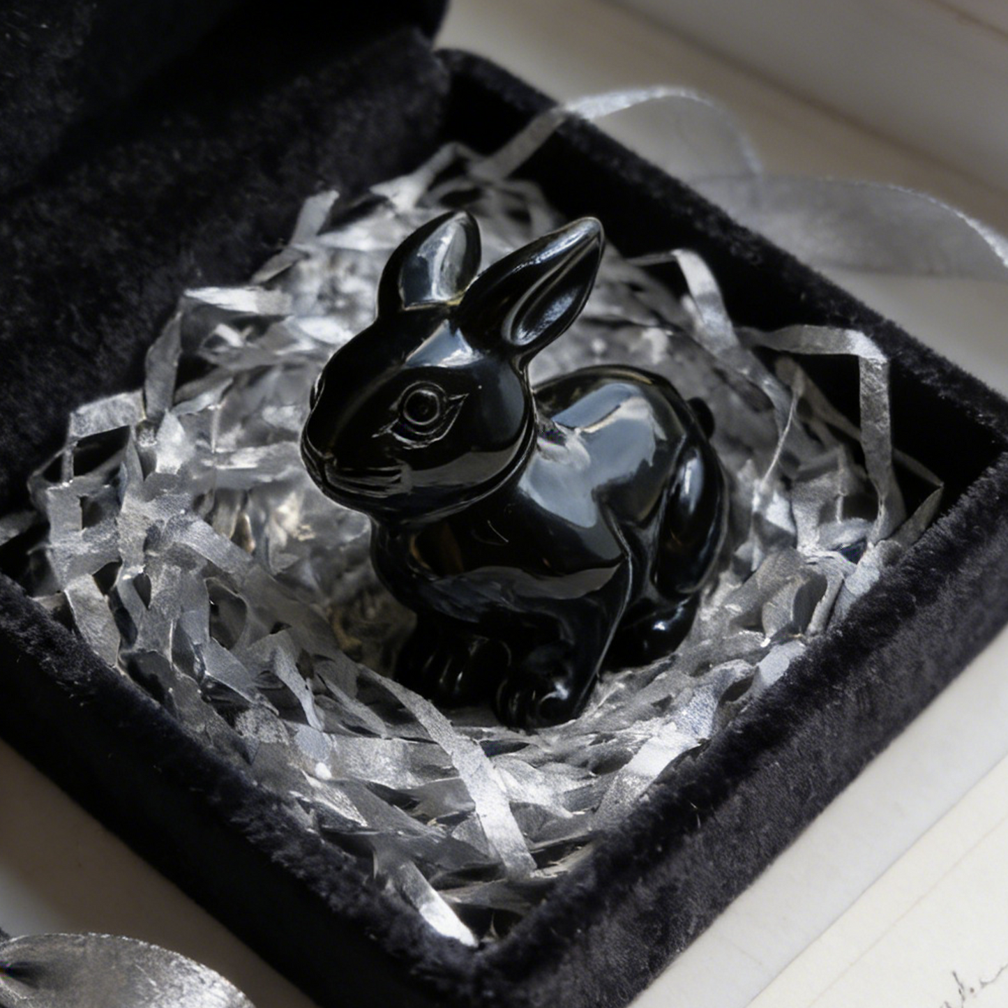 Lapin sculpté en obsidienne noire – Animal en cristal sculpté à la main
