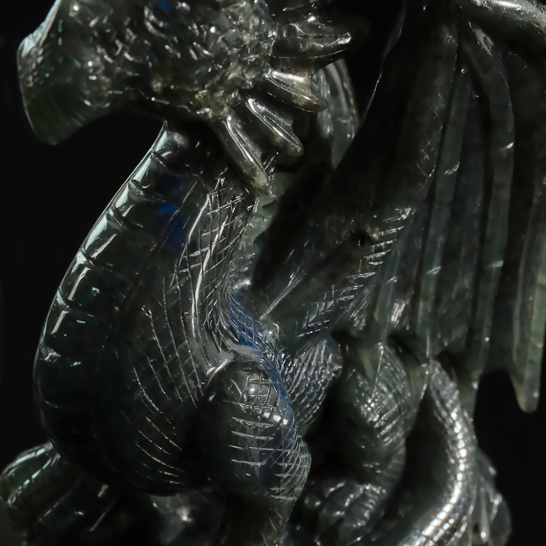 Labradorite Winged Dragon - Hand-Carved Natural Stone Sculpture