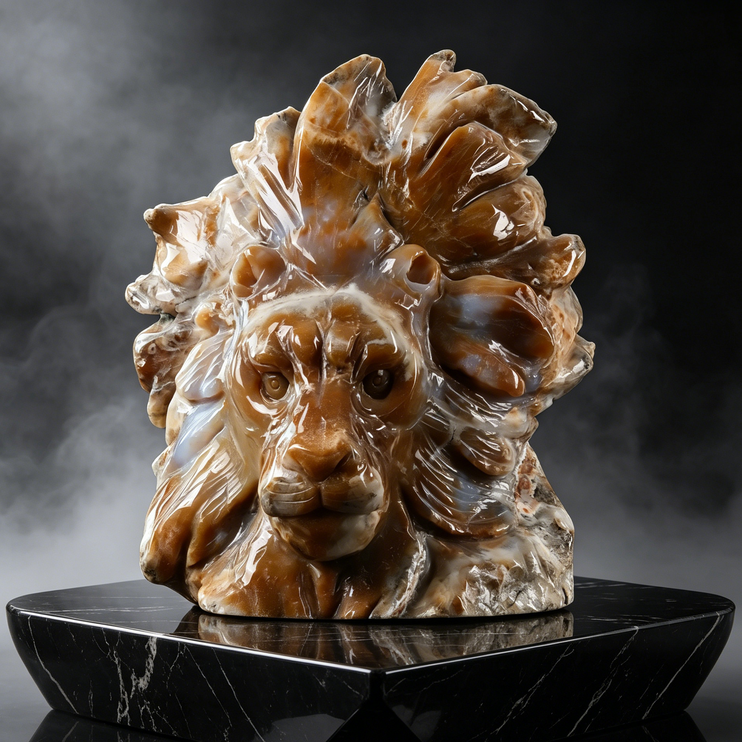 Yellow Chalcedony Lion Head Carving - Hand Carved Natural Stone