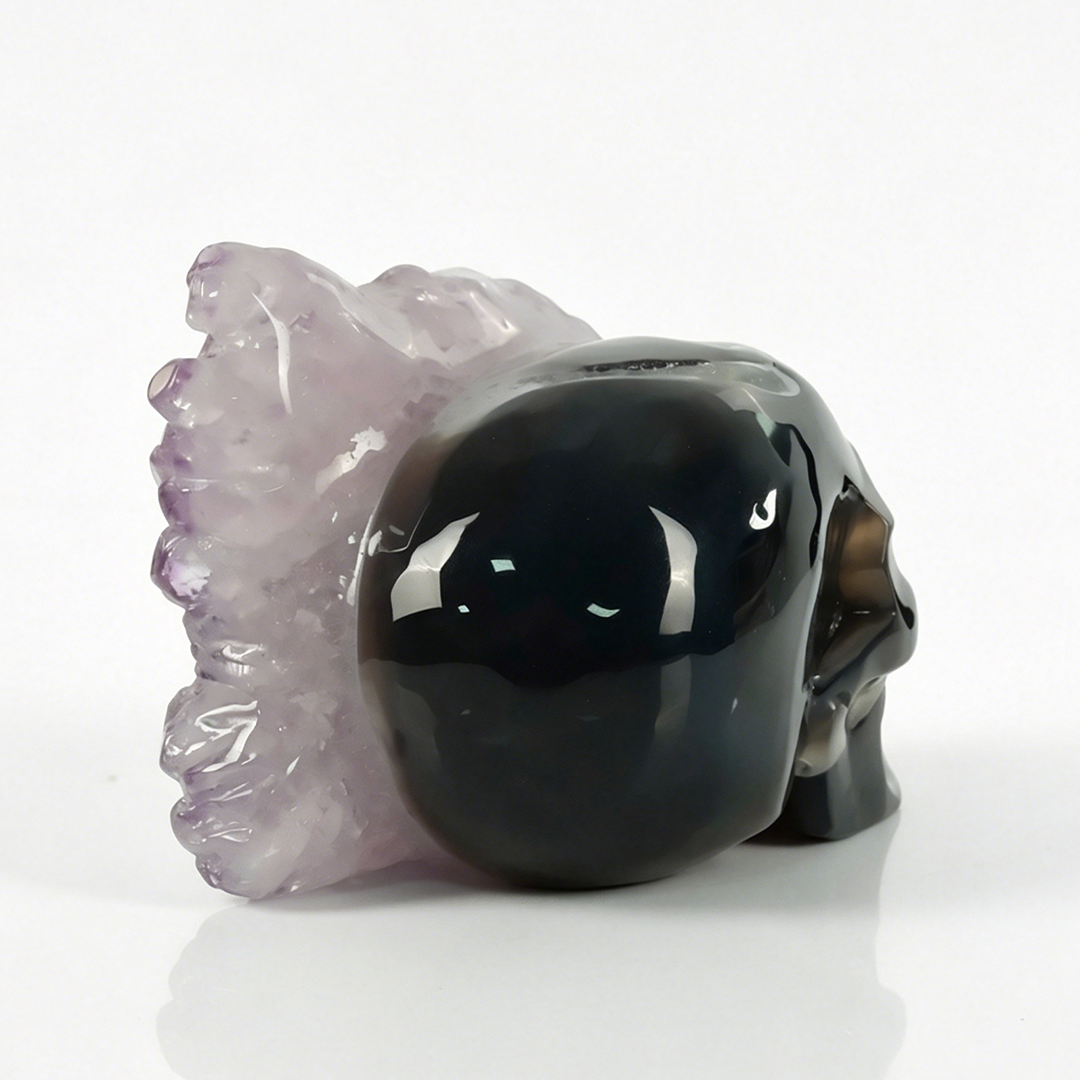 5 inch Amethyst Cluster Skull - Hand Carved Natural Crystal