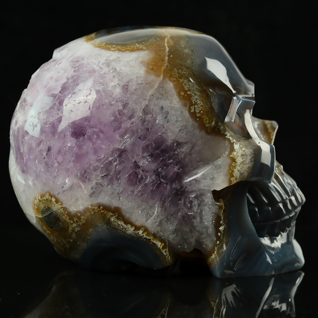 Amethyst Geode Skull - Hand Carved Natrual Crystal