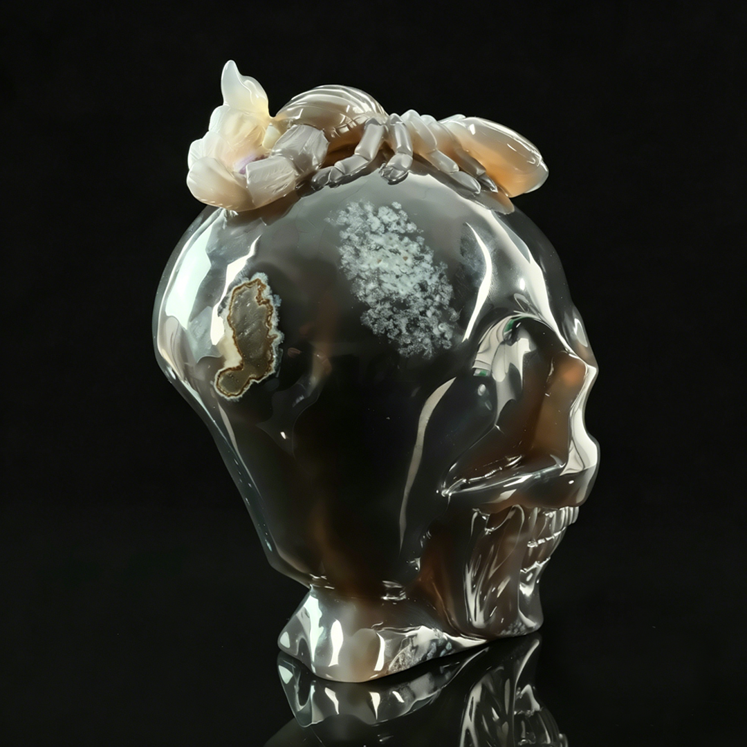 Amethyst Geode Skull with Scorpion - Hand Carved Natrual Stone Sculpture