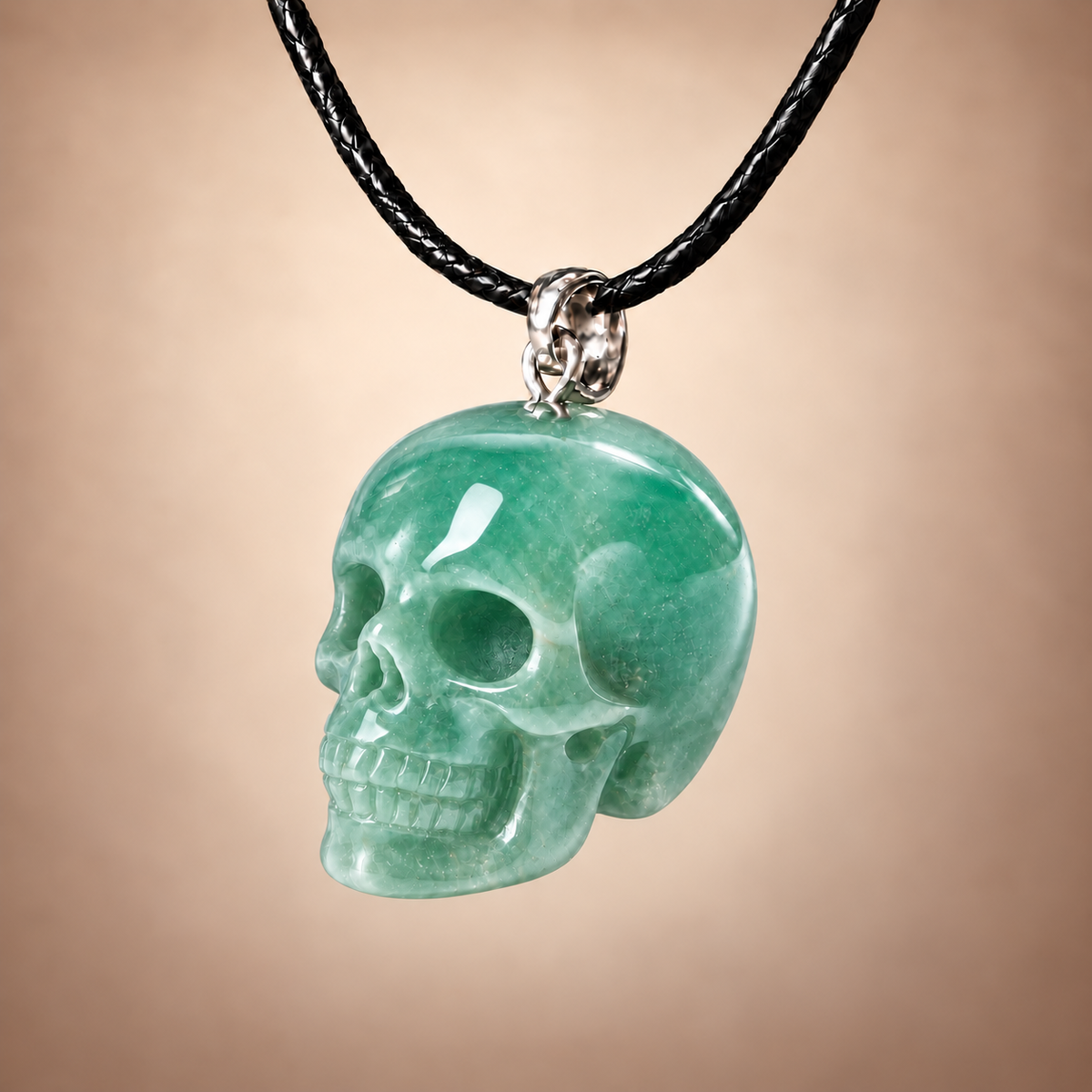 Green Aventurine Human Skull Pendant