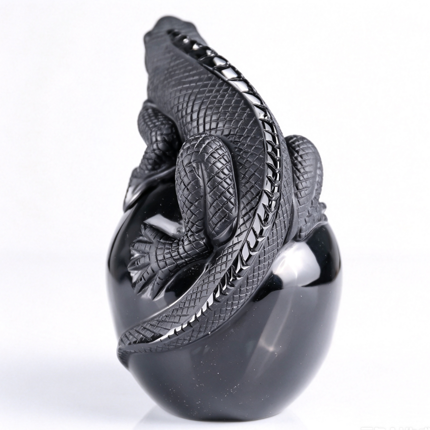 4" Black Obsidian Crystal Skull with Lizard